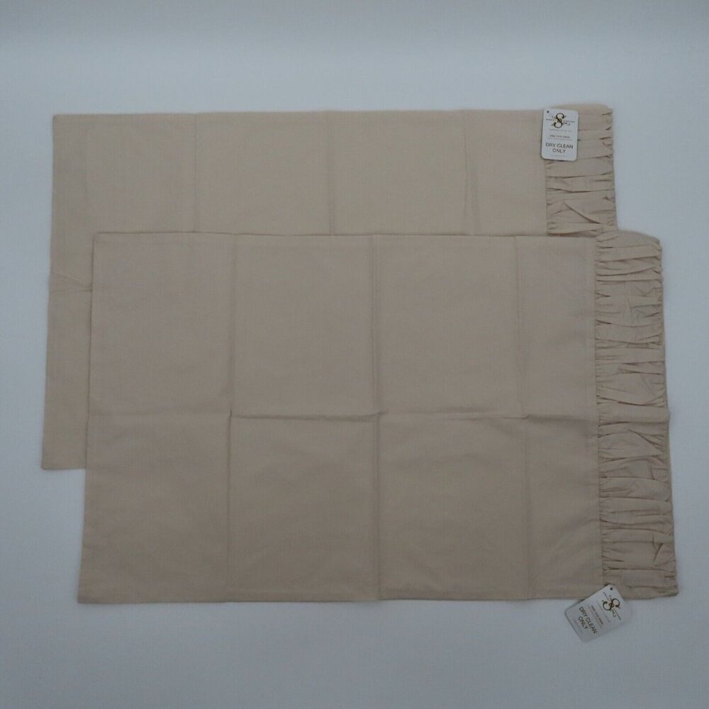 Sweet Dreams Pair of 2 Ruched Edge Standard Pillowcases Covers Oyster Ivory NEW - Picture 10 of 11